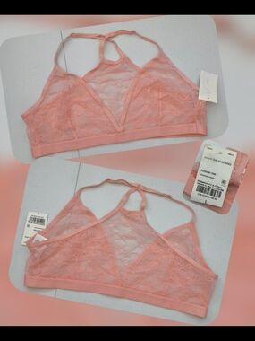 City Streets Peach Lace Bralette with Racerback Size Lg Nwts